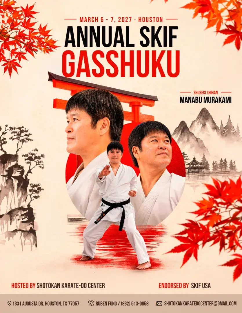 Annual SKIF Gasshuku poster — March 6–7, 2027, Houston, with Shuseki Shihan Manabu Murakami